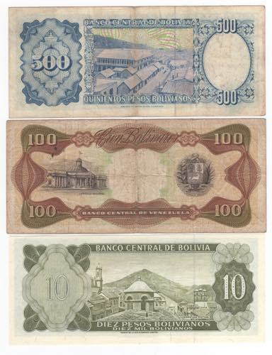 Bolivia - lotto di 3 banconote da ... 