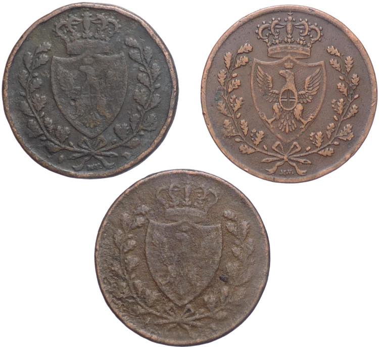 Lotto di 3 monete 5 centesimi 1826 ... 