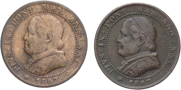 Lotto di 2 monete da 1 soldo 1867 ... 