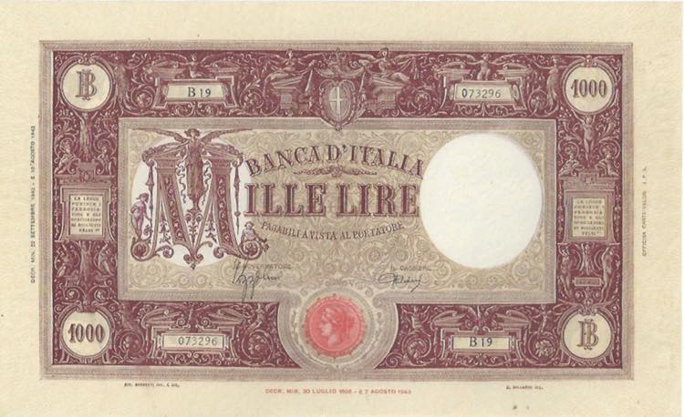Repubblica - 1000 Lire 22/09/1943 ... 