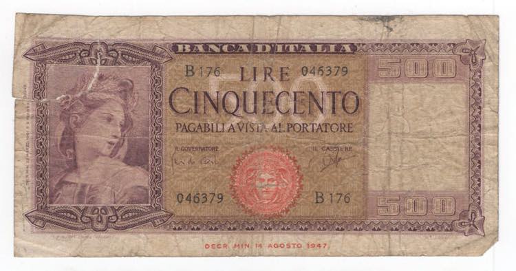 500 Lire decr. 14/08/1947 - ... 