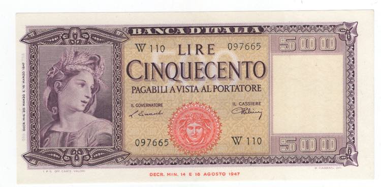 Banconota 500 lire Italia Ornata ... 