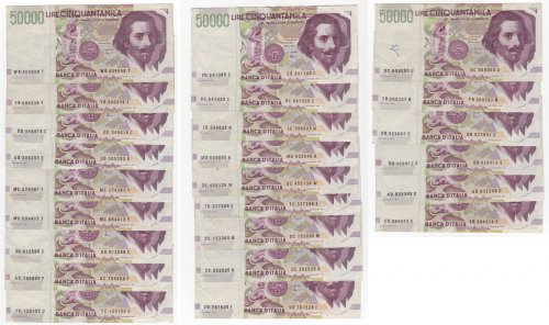 Lotto 23 banconote 50.000 lire ... 