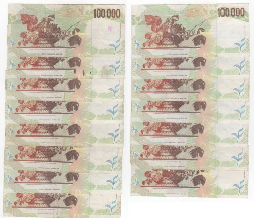 lotto 15 banconote 100.000 lire ... 
