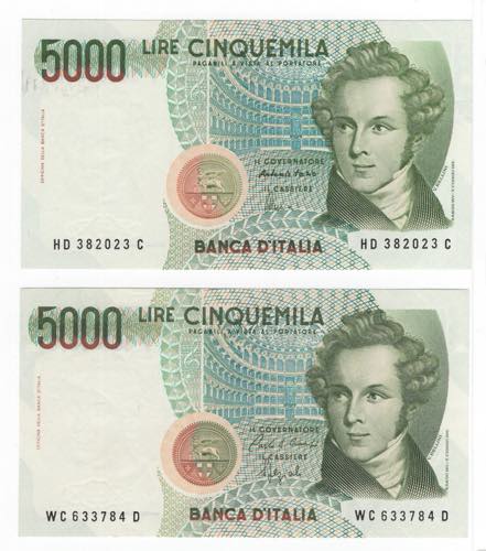 lotto di 2 banconote da 5000 Lire ... 
