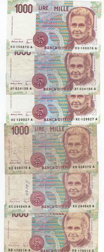 Lotto di 6 banconote da 1.000 Lire ... 