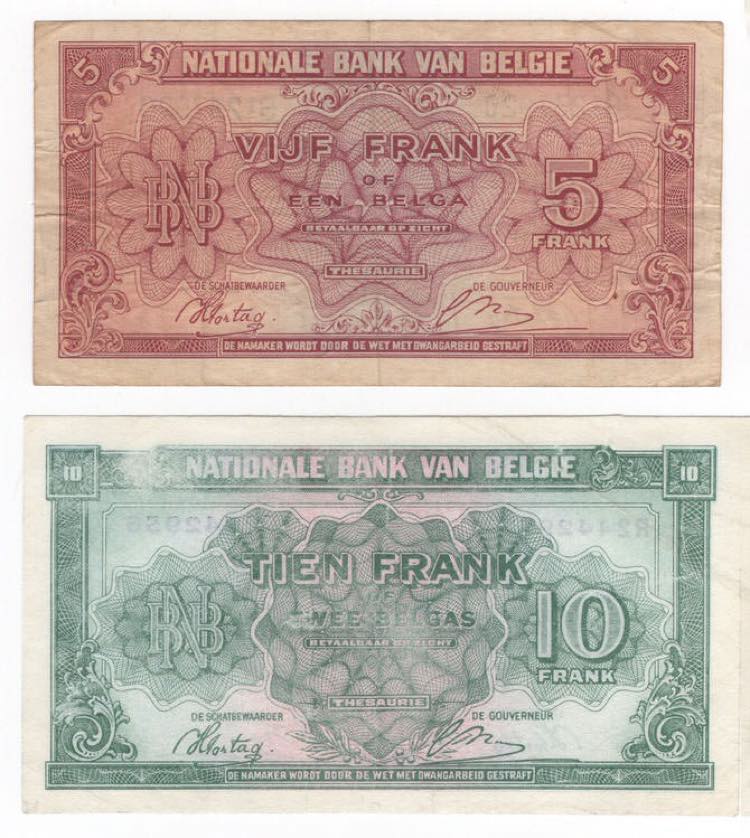 Belgio - lotto di 2 banconote