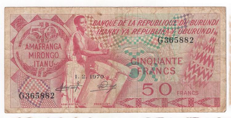 Burundi - 50 Franchi 1970 - P# 22b