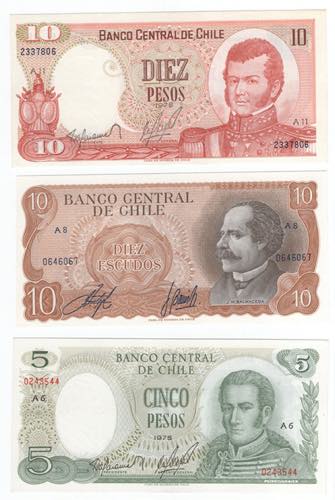 Cile - lotto di 3 banconote