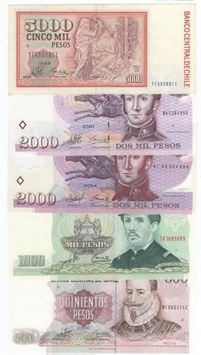 Cile - lotto di 5 banconote