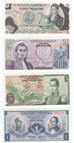 Colombia -lotto di 4 banconote