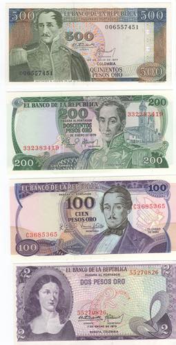 Colombia - lotto di 4 banconote