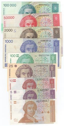 Croazia - lotto di 9 banconote