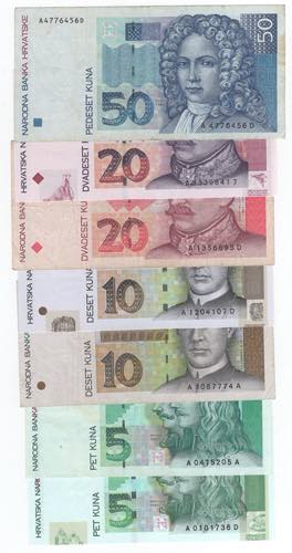 Croazia - lotto di 7 banconote