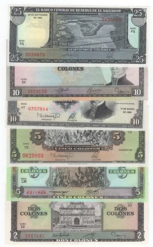 El Salvador - lotto di 6 banconote