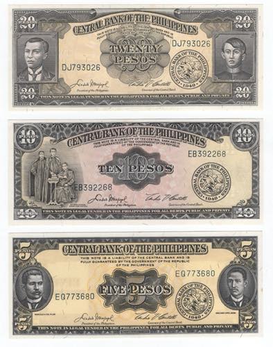 Filippine - lotto di 3 banconote