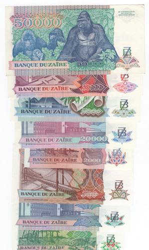 Zaire - lotto di 6 banconote
