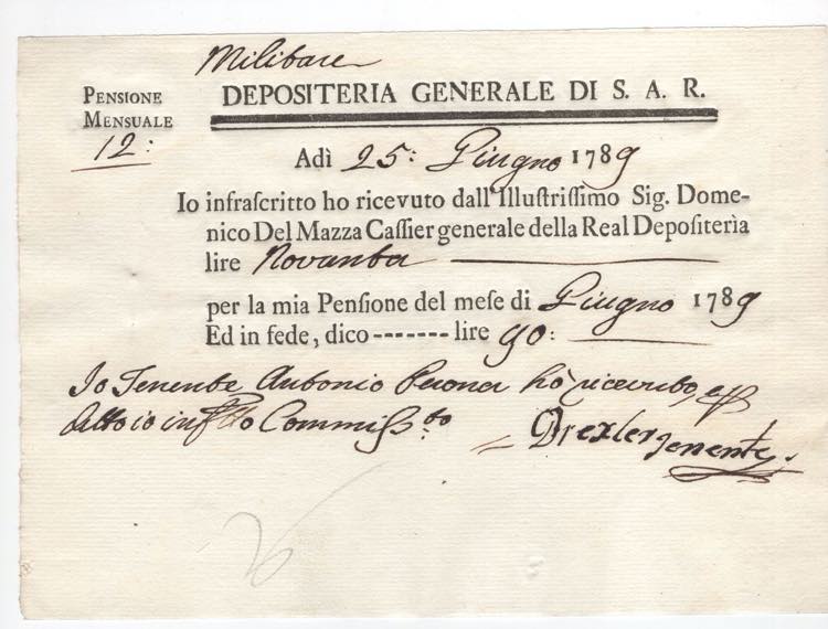 Fede di credito 1789 Depositeria ... 