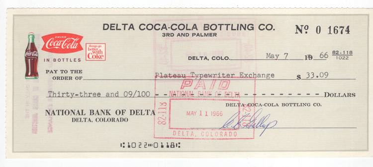 U.S.A. - Assegno Delta Coca-Cola ... 