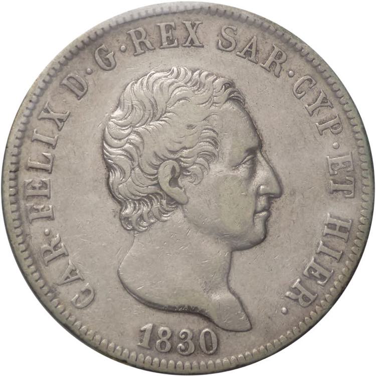 Regno di Sardegna - 5 lire 1830 - ... 
