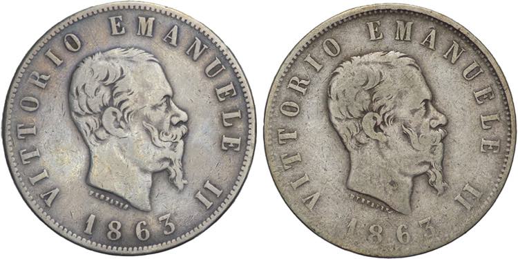 Lotto di due monete da 2 Lire 1863 ... 