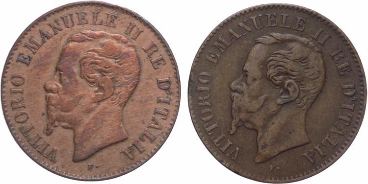 Lotto di 2 monete 2 centesimi 1867 ... 