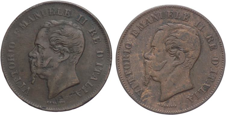 Lotto 2 monete 5 centesimi 1862 / ... 