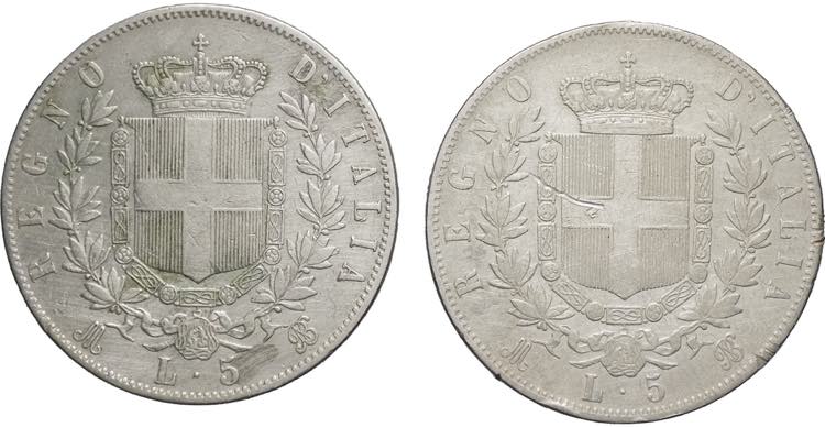 lotto 2 monete 5 lire 1870/1874 - ... 