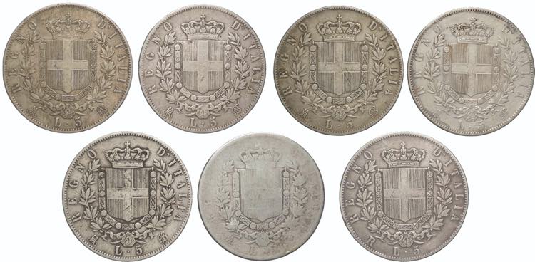 Lotto di 7 monete da 5 Lire (da ... 