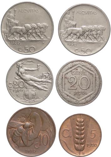 Lotto 5 monete 1920 - nominali ... 