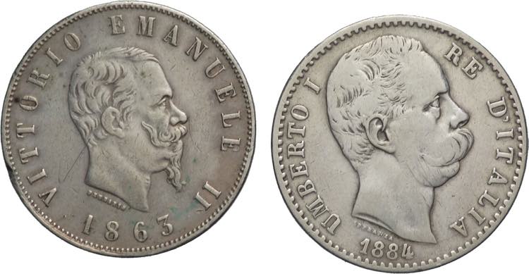 lotto 2 monete da 2 Lire 1863/1884 ... 