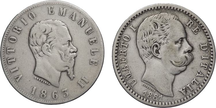 lotto 2 monete da 2 Lire 1863 ... 