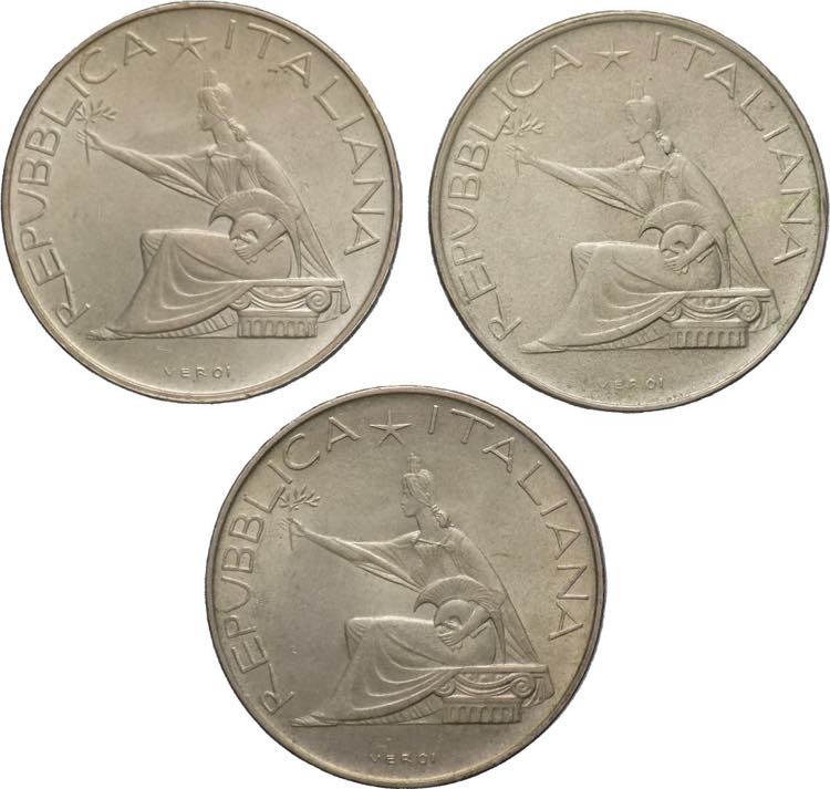 lotto di 3 monete da 500 Lire 1961 ... 