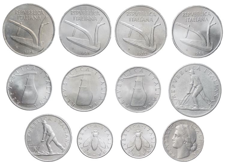 Lotto di 12 monete da 1 a 10 lire  ... 