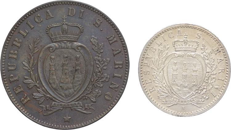 Lotto 2 monete da 5 Centesimi 1869 ... 
