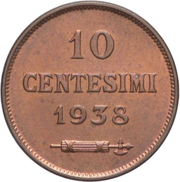 10 Centesimi 1938 - Repubblica di ... 