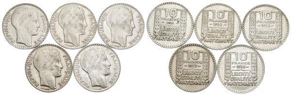 Francia - lotto di 5 monete da 10 ... 