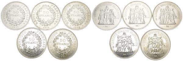 Francia - lotto di 5 monete da 50 ... 