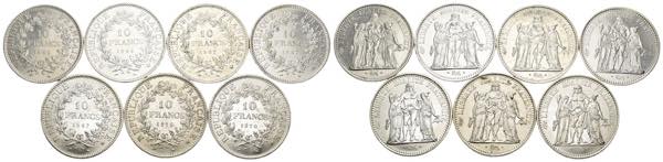 Francia - lotto di 7 monete da 10 ... 