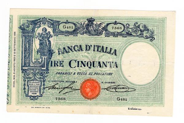 Regno Italia - 50 Lire - decreto ... 