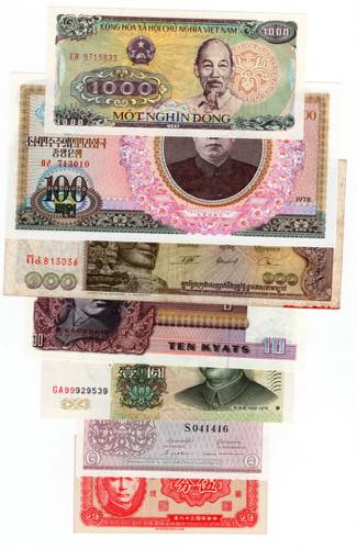 Lotto di 7 banconote area Asiatica