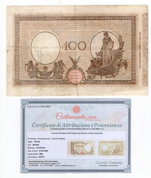 Regno dItalia - banconota da 100 ... 