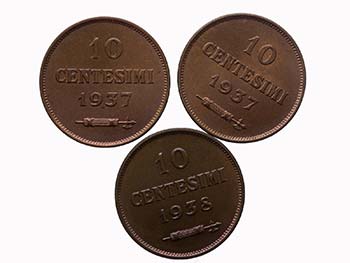Lotto n.3 Pz 10 Centesimi 1937 n.2 ... 