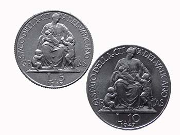Lotto n.2 monete: 5 e 10 Lire 1947 