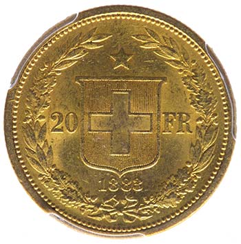 Svizzera  - 20 Franchi 1883 - Au - ... 