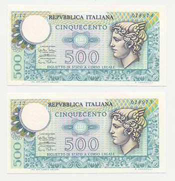 Lotto n.2 Banconote : 500 Lire ... 
