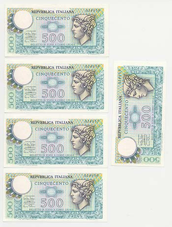 Lotto n.5 Banconote : 500 Lire ... 