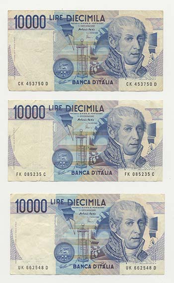 Lotto n.3 Banconote : 10000 Lire ... 
