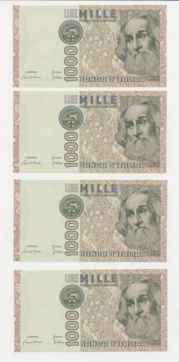 Lotto n.4 Banconote - 1000 Lire ... 