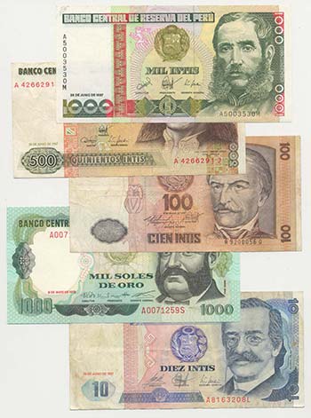 Perù - Lotto n.5 Banconote - 10 ... 